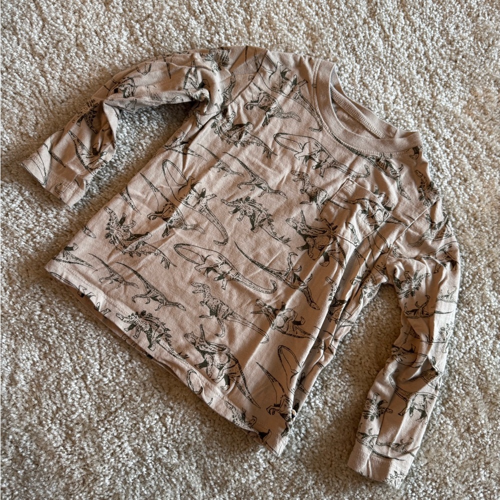 Kids Tan Dinosaur Graphic Long Sleeve Shirt